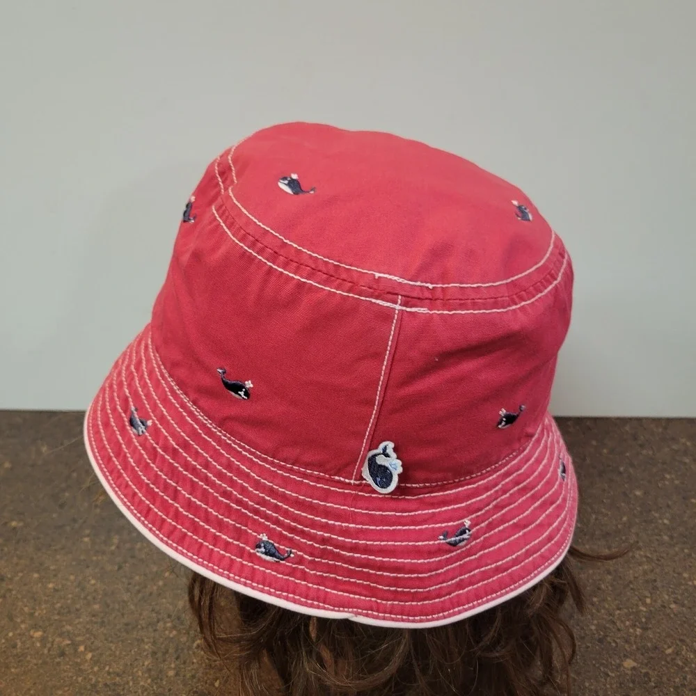 Gymboree Whale Watching Bucket Hat Kids Red 5-7 Years Navy Whales Embroidered